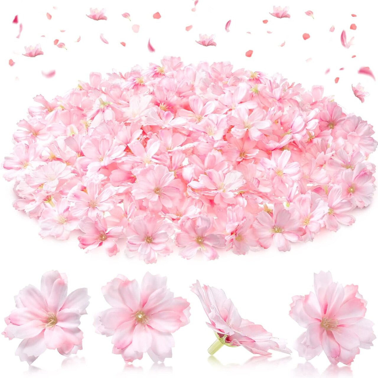 100 Pieces Faux Flower Heads for Crafts Artificial Silk Plum Blossom Heads for Home Room Wedding Party Marriage Car Shoes Hats, 1.8 Inch